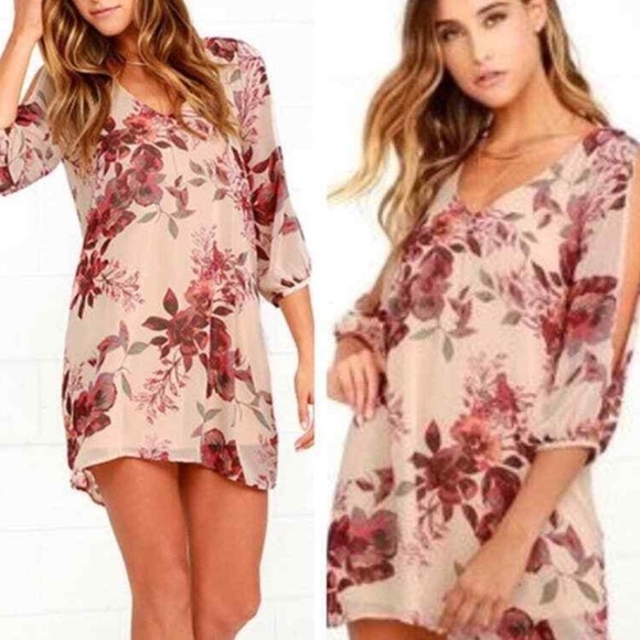 Lulus🔥SALE🔥Shifting dears tan and brown floral shift dress Small - Picture 1 of 9